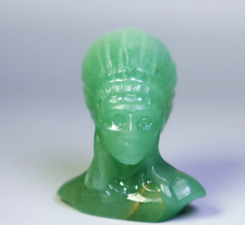 Natural Green Aventurine Carved Indian Chief Carved Skull Carving Reiki Healing