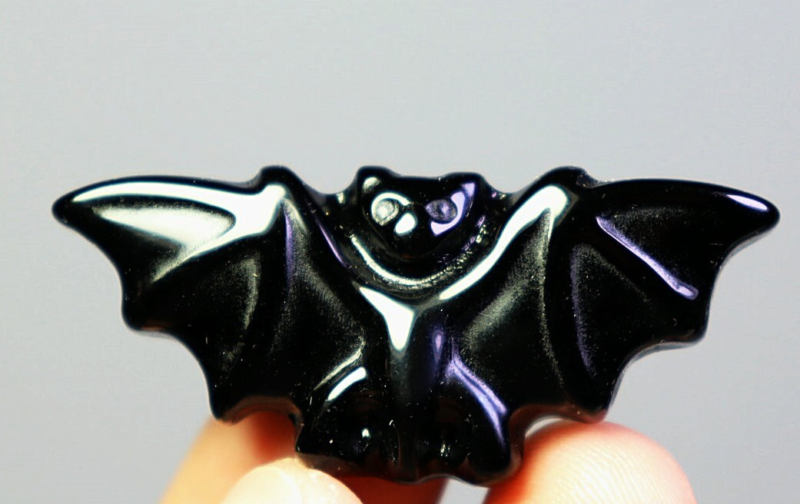 1Pcs  Natural Black Obsidian Stone Quartz Crystal Stone Carved Bat Gem Healing