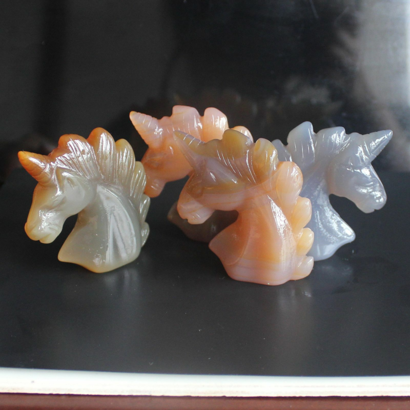 HLbshi Hand Carved Mixed Gemstone quartz crystal Unicorn animal Figurine Carving