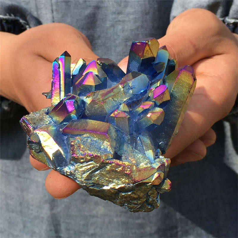 250g Electroplate Rainbow cluster quartz crystal mineral specimen reiki healing