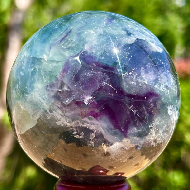 393G Rare natural snowflake feather fluorite crystal ball therapeutic ball