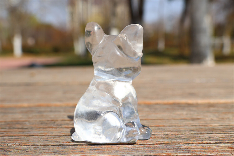 2" Carved Clear Melting Stone French Bulldog Reiki Crystal Skull Figurine 1pc