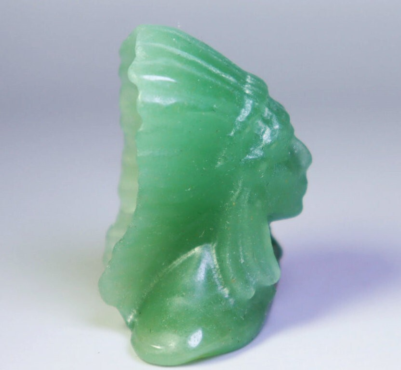 Natural Green Aventurine Carved Indian Chief Carved Skull Carving Reiki Healing