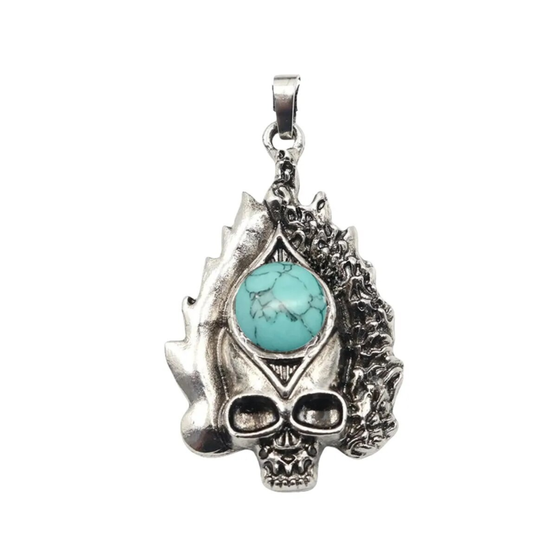 3P Fashion Gothic Skull Keychain Silver Skeleton Stone Pendant Keyring Jewelry