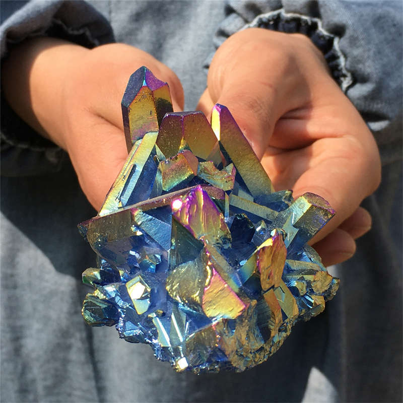 240g Electroplate Rainbow cluster quartz crystal mineral specimen reiki healing
