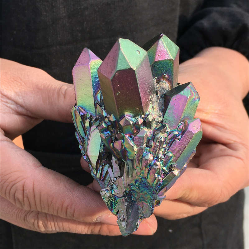 210g Electroplate Rainbow cluster quartz crystal mineral specimen reiki healing