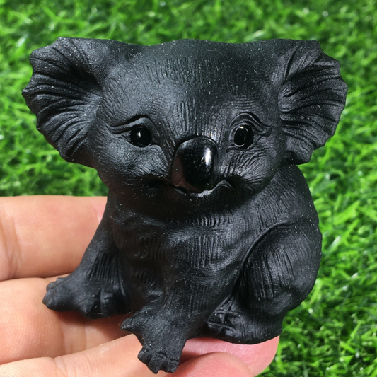 2.3“ Natural Hand Carved Quartz Crystal Obsidian Skull Reiki koala 1PC