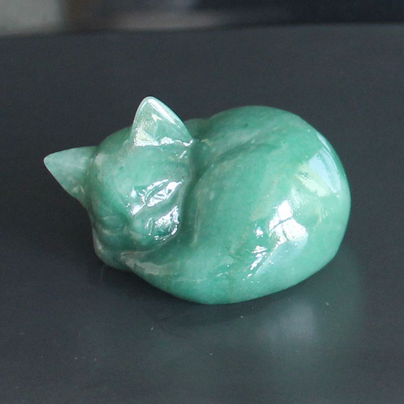 Carved crystal gemstone crystal sleeping cat figurine animal statue decor 2''