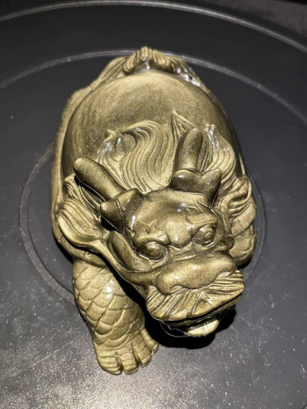 3.08LB Natural Quartz gold obsidian Skull Hand Carving Crystal Skull Reiki