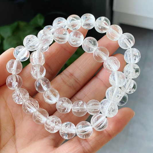 10mm2Natural Himalayan Rainbow Quartz Crystal Water Sticky Beads Bracelet