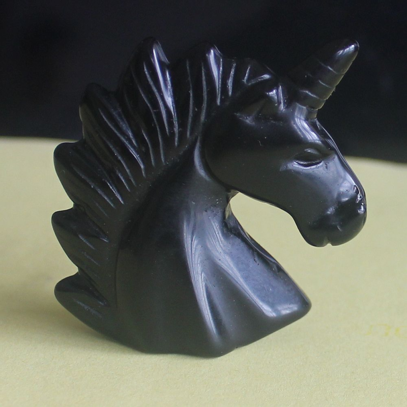 HLbshi Hand Carved Mixed Gemstone quartz crystal Unicorn animal Figurine Carving