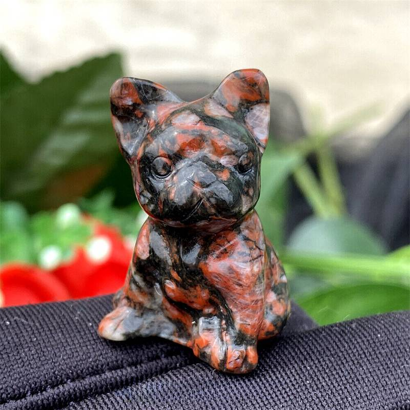 3cm Natural Quartz Crystal Carved Rough Stone French Bulldog Energy Animal Decor