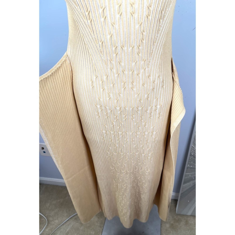 NWT Cult Gaia Knitted Liora Front Wrap Midi Dress in Off White Sand Size Large