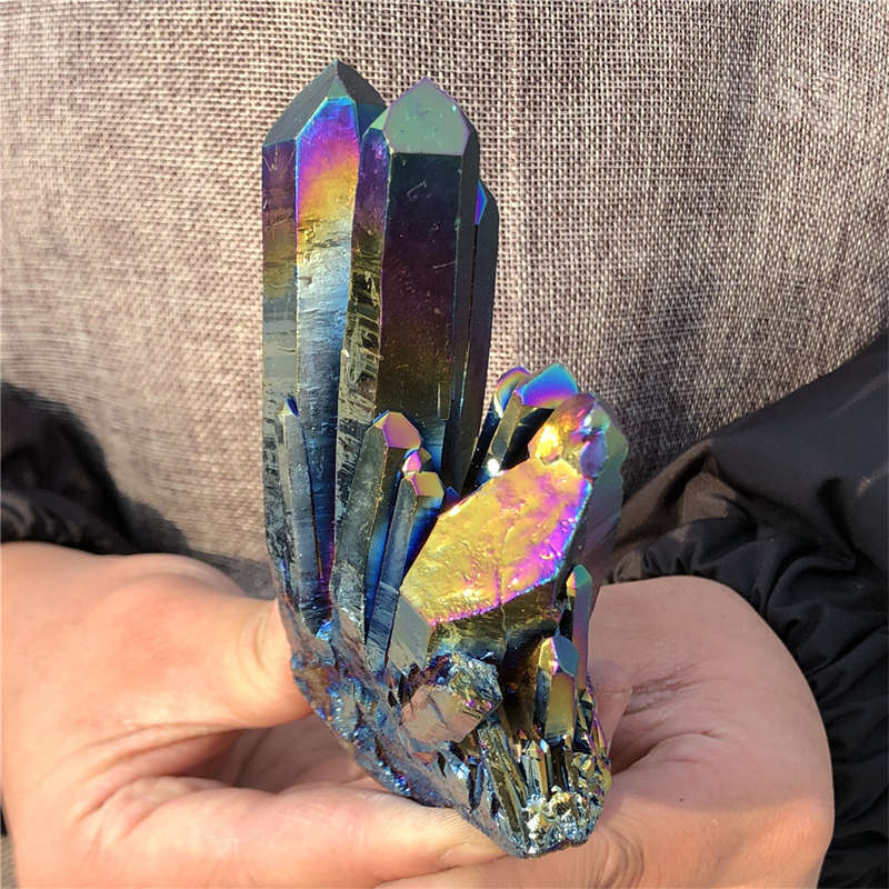 280g Electroplate Rainbow cluster quartz crystal mineral specimen reiki healing