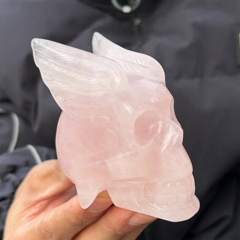0.3kg Natural rose quartz skull carved Quartz Crystal skull Energy Healing
