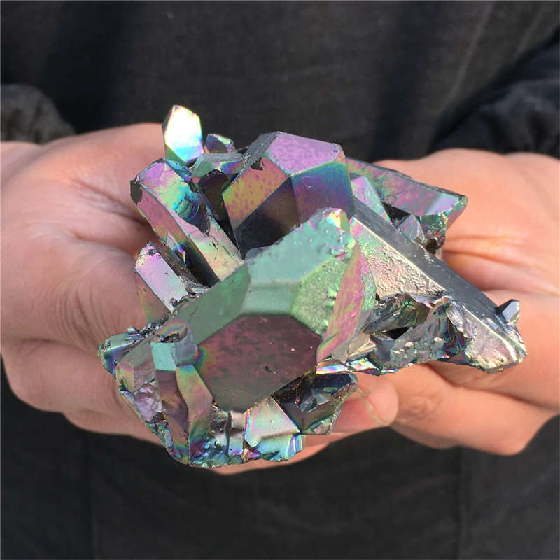 210g Electroplate Rainbow cluster quartz crystal mineral specimen reiki healing