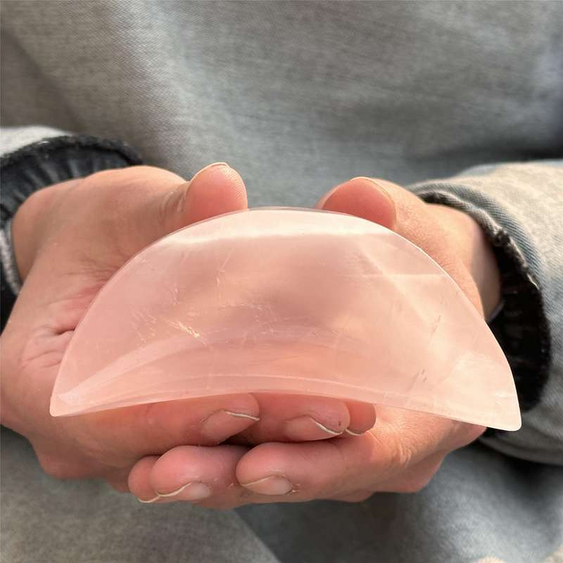 0.2kg Natural rose quartz moon ashtray carved Quartz Crystal skull Healing
