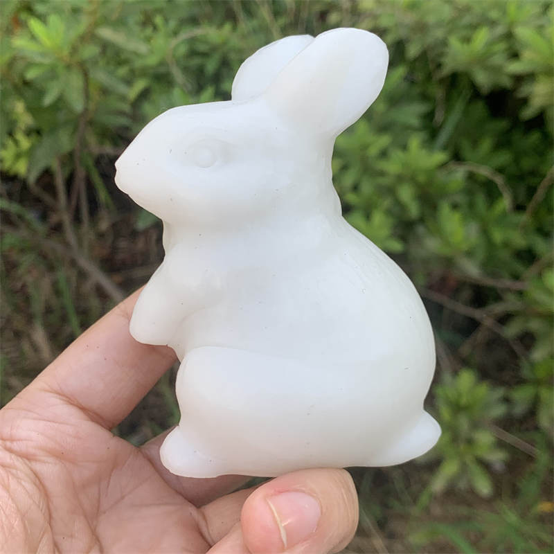 1pc Natural white jade rabbit hand carved Quartz Crystal skull Reiki Healing