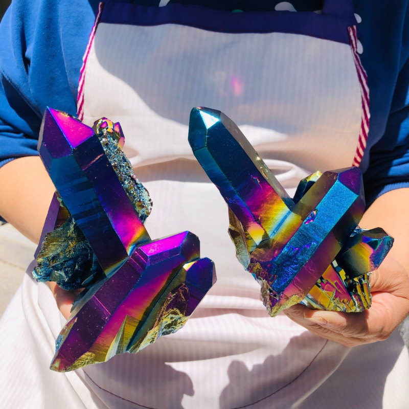 2pieces3.43LB Color Flame Electroplate Quartz Crystal Specimen Healing point 481