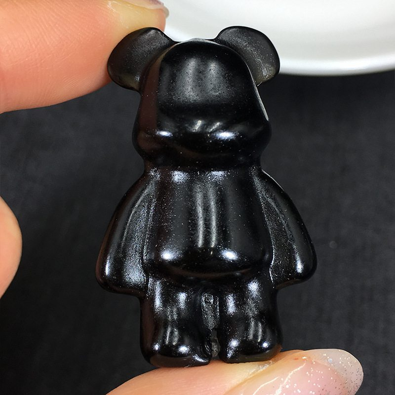 Natural Quartz Crystal Gloomy Little Bear Healing Gemstone Skull Carved Animal