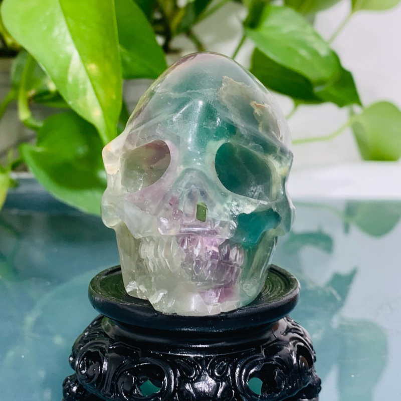 232g Natural Colourful Fluorite Hand Carved Crystal Skull Meditation Medium