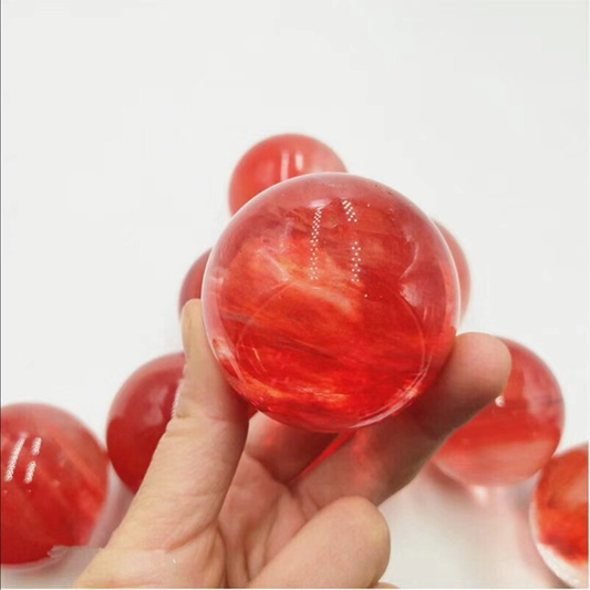 30MM Natural Red Melting Quartz Crystal Sphere Mineral Specimens Healing+Holder