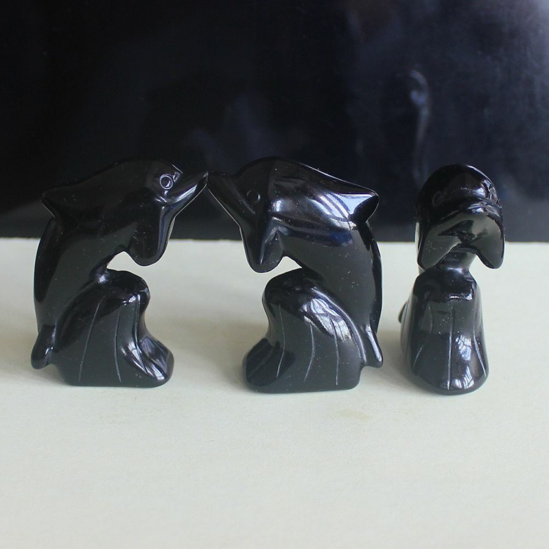 2'' Carved mixed gemstone crystal rose quartz opalite dolphin animal figurine