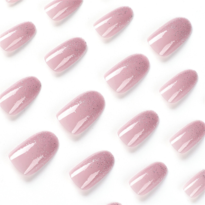 Diamond Pink Winter False Nail Short Almond Press on Nails for Nails Art 24pcs