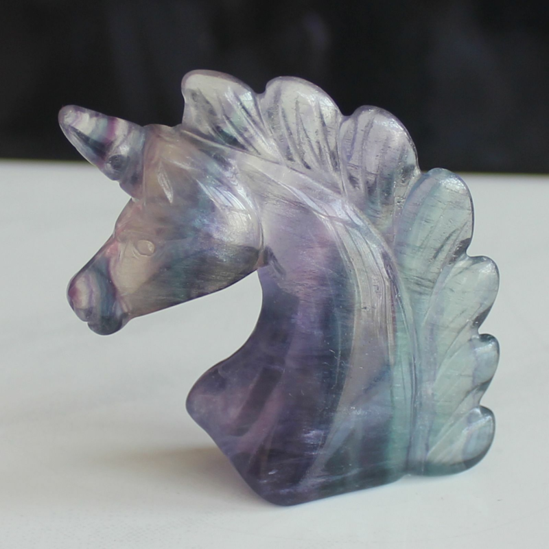 HLbshi Hand Carved Mixed Gemstone quartz crystal Unicorn animal Figurine Carving