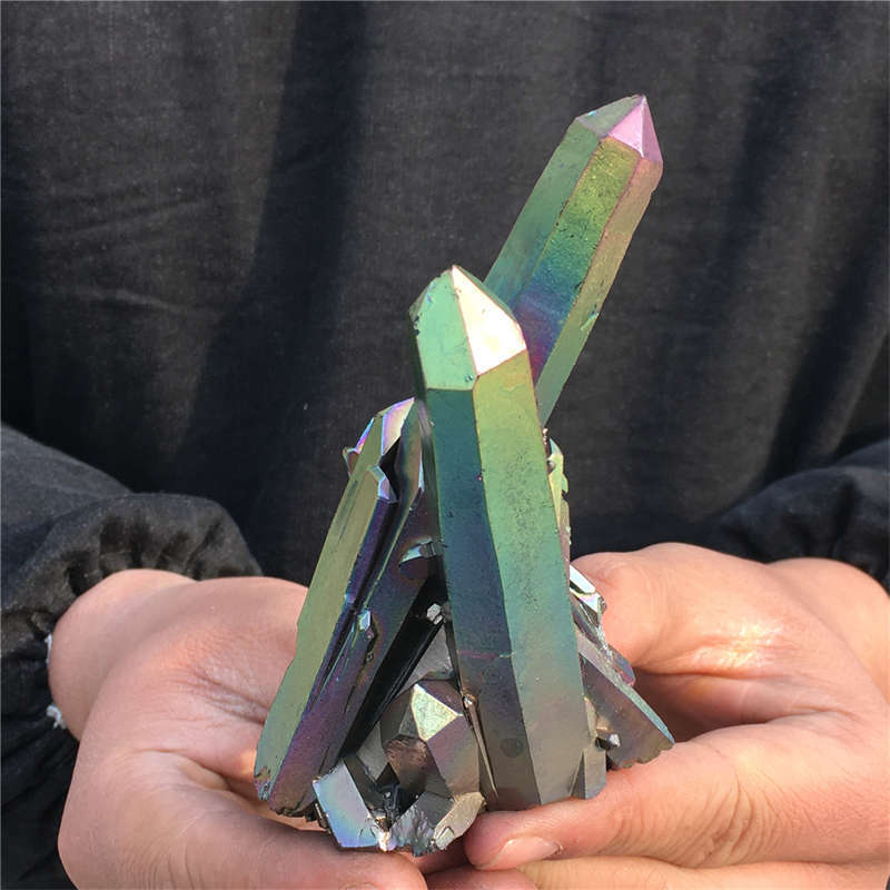 200g Electroplate Rainbow cluster quartz crystal mineral specimen reiki healing