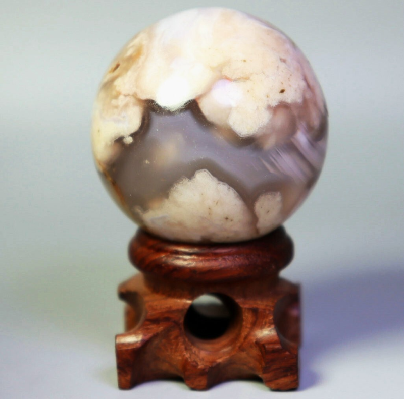Natural Snowflake Cherry Blossom Flower Agate Quartz Crystal Sphere Ball / Stand