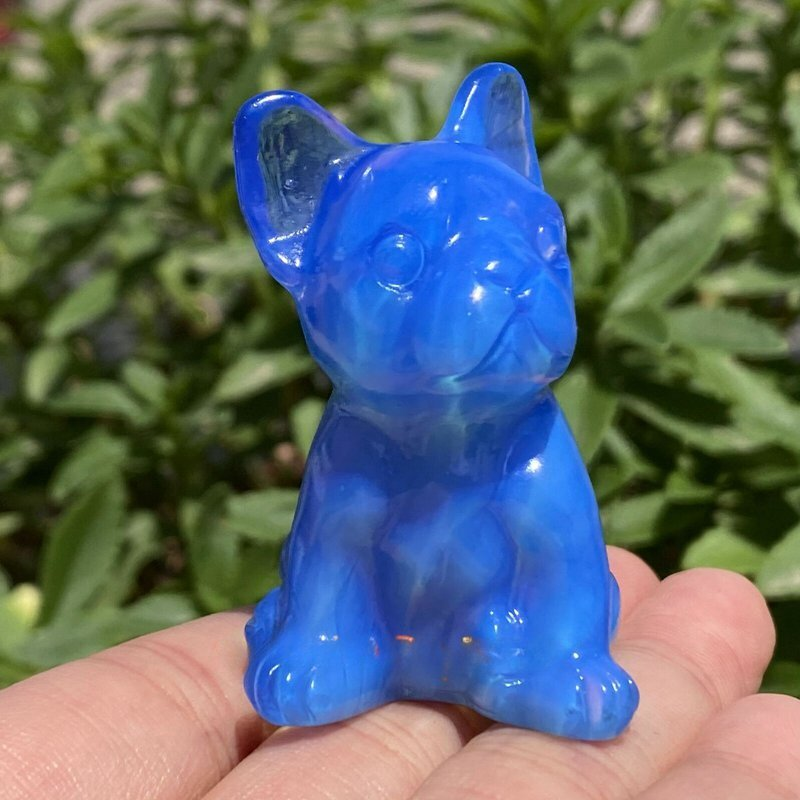 Natural Quartz Crystal Carved Rough Stone French Bulldog Healing Animal Decor