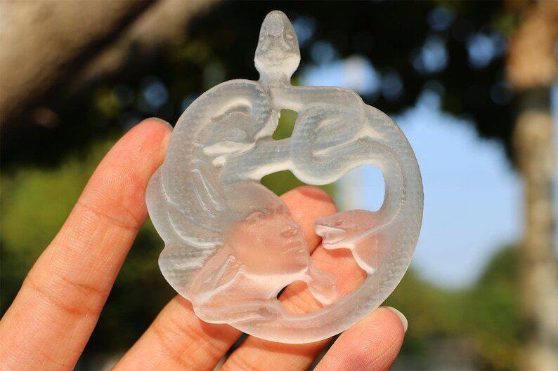 3.1" Hand Carved Natural Gypsum Medusa Reiki Crystal Skull Decor Crystal Gift 1x