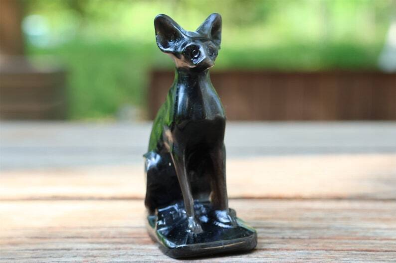 3.5" Natural Silver Obsidian Carved Hairless Cat Reiki Crystal Skull Decor 1PC