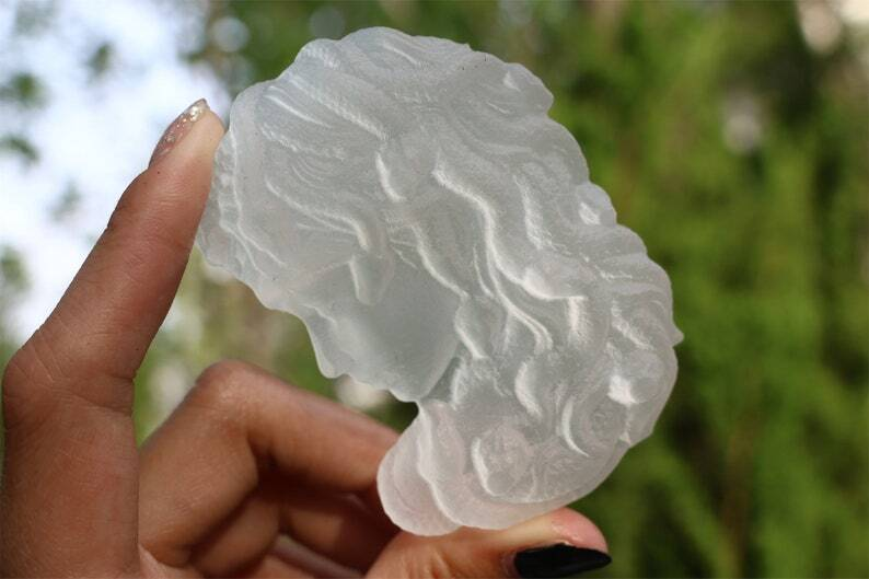 3" Carved Natural Selenite Medusa Reiki Crystal Skull Crystal gift Home Decor 1x