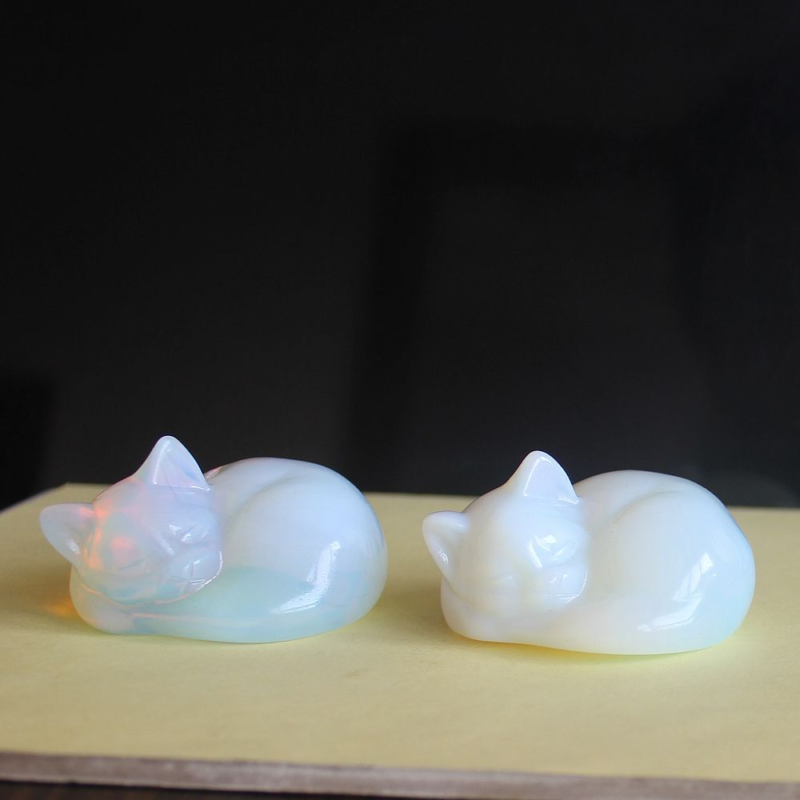 Carved crystal gemstone crystal sleeping cat figurine animal statue decor 2''