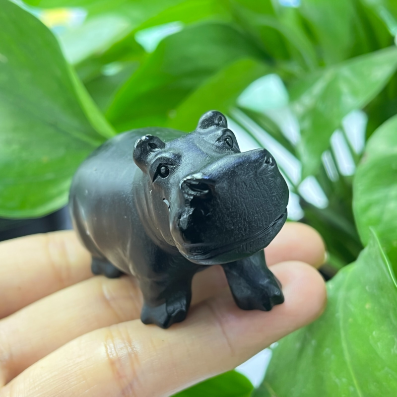 1pc Natural obsidian hippo carved Quartz Crystal animal Skull Reiki random 2.2"