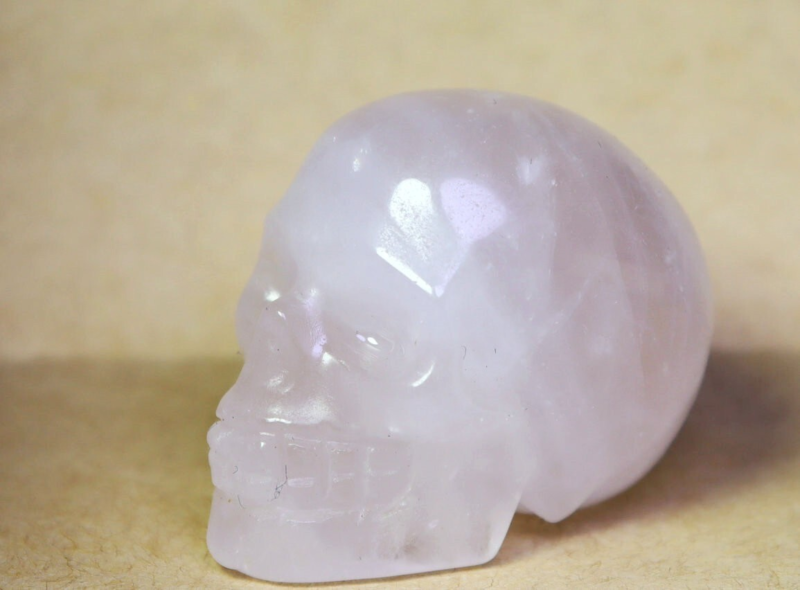 Natural Pink Rose Quartz Crystal Stone Carved Skull Stone Carving Reiki Healing