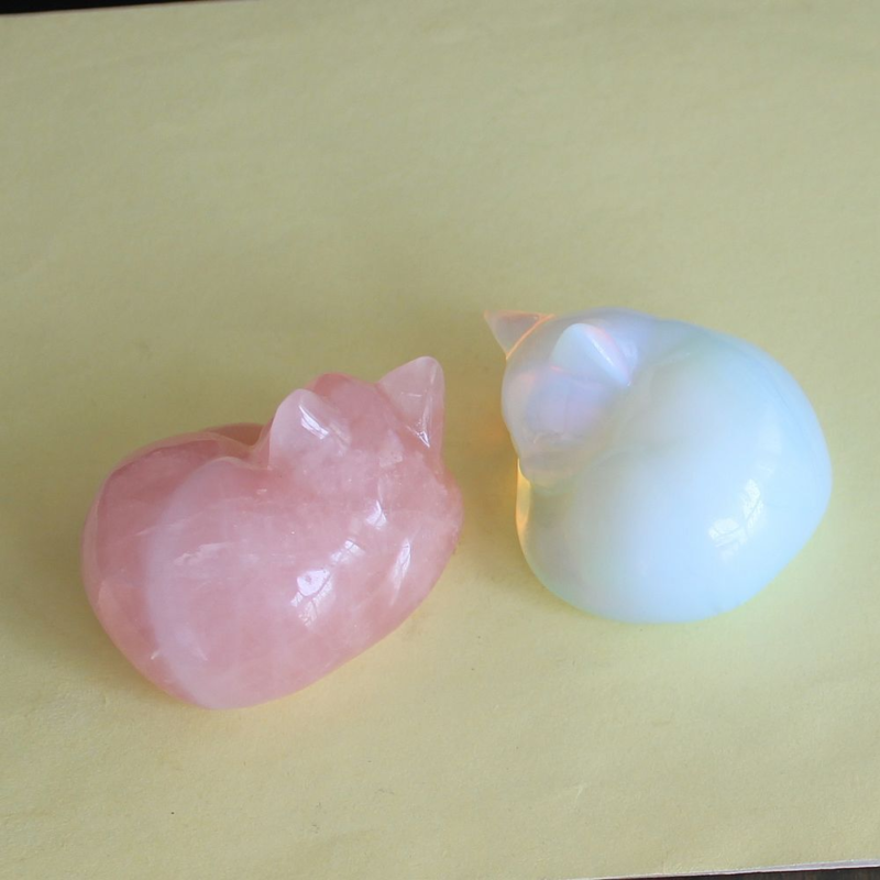 Carved crystal gemstone crystal sleeping cat figurine animal statue decor 2''