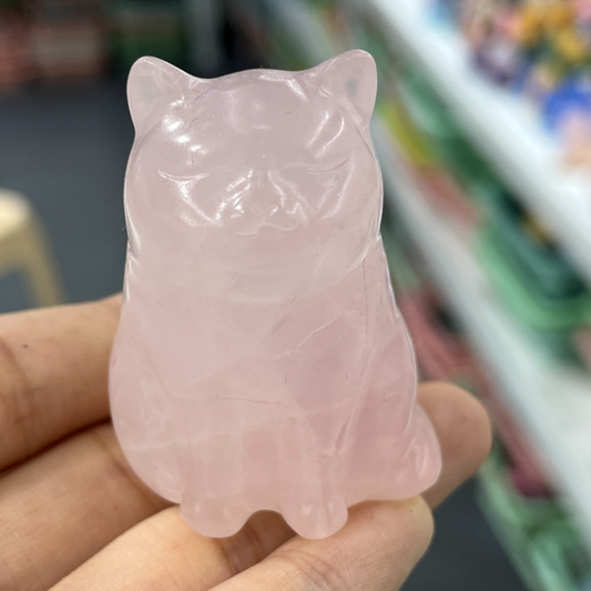 1pc Natural pink rose quartz crystal fat cat skull animal random Reiki 2"