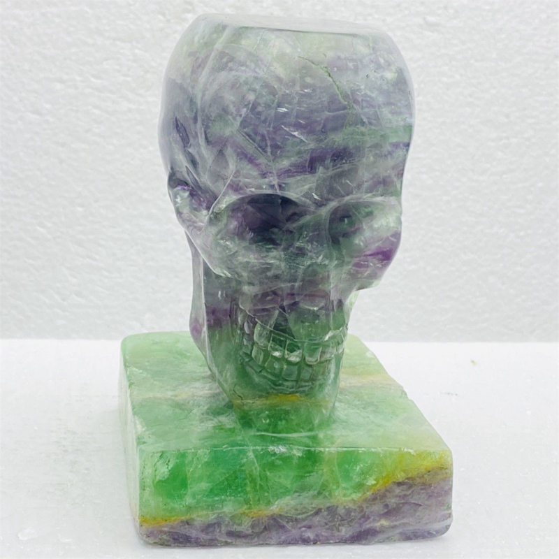 1530g Natural Beantiful Fluorite Quartz Skull Hand Carved Crystal Healing Skull