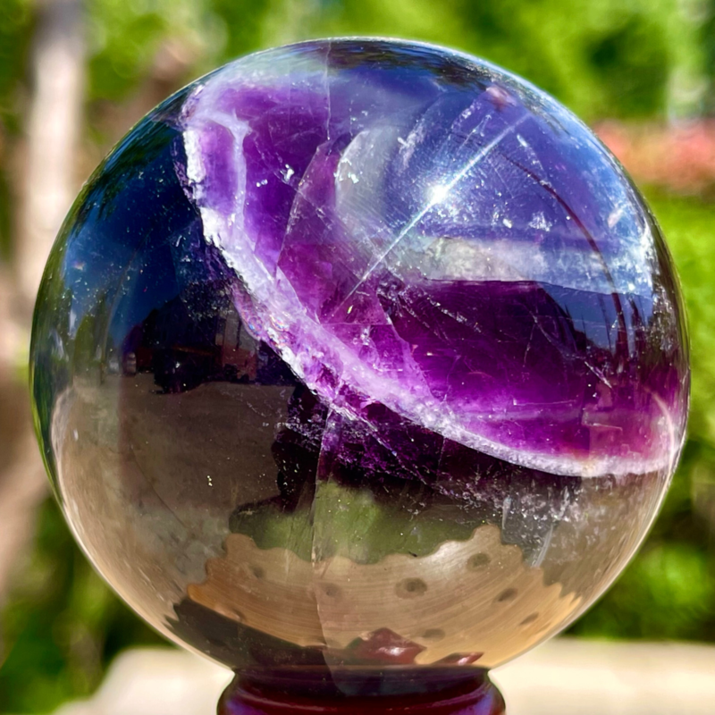 393G Rare natural snowflake feather fluorite crystal ball therapeutic ball