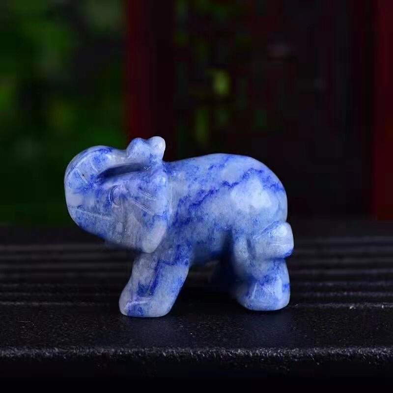 Natural Quartz Crystal Skull Carved Elephant Healing Gemstone Animal Sculpture