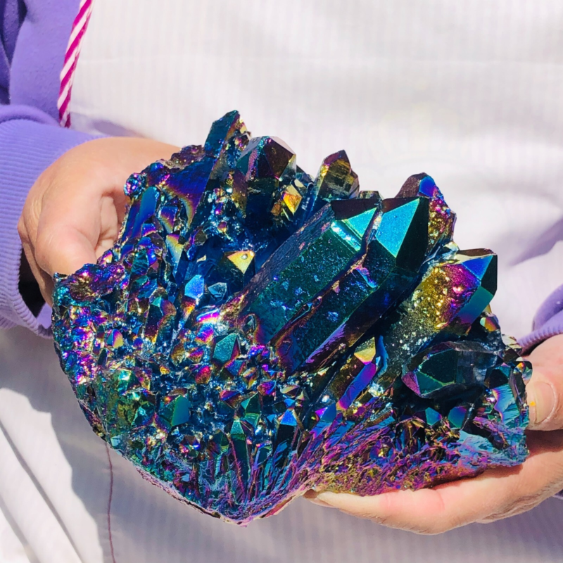 3.58LB Color Flame Aura Electroplate Quartz Crystal Specimen Healing point 453