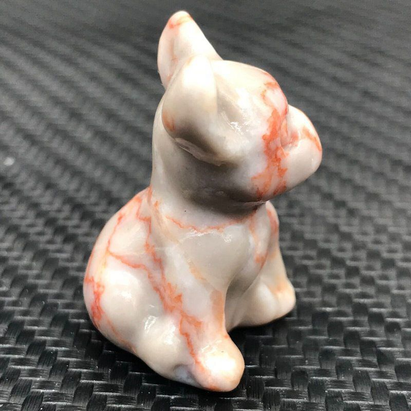 Natural Quartz Crystal Carved Rough Stone French Bulldog Healing Animal Decor
