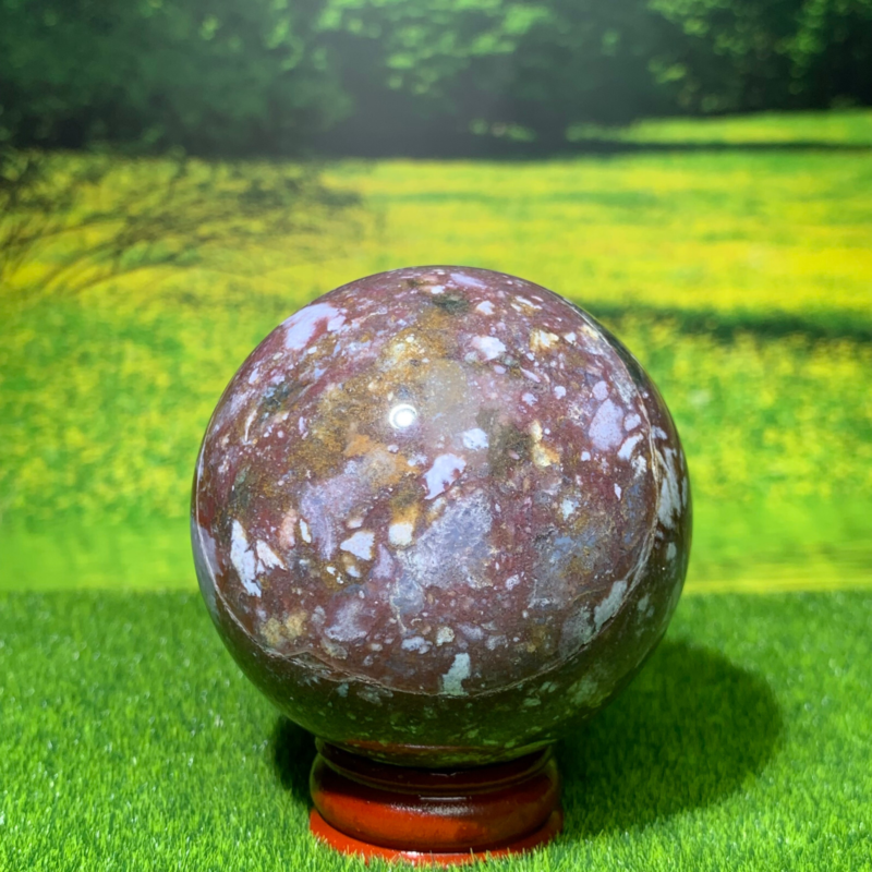 246GNatural Marine Jasper Quartz Ball Crystal Ball Mineral Specimen Restoration