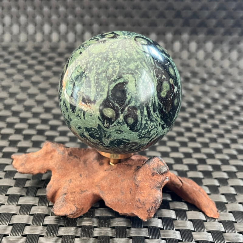 238G Natural Peacock's eye Crystal Polishing Stone ball Healing+Stand