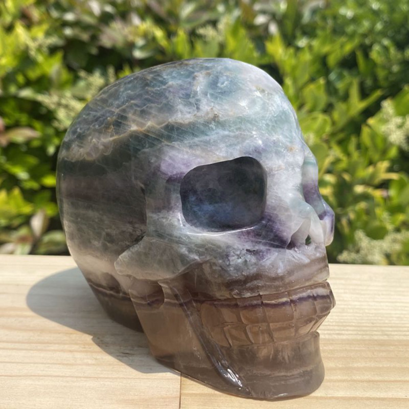 1257g Natural Beantiful Fluorite Quartz Skull Hand Carved Crystal Healing Skull