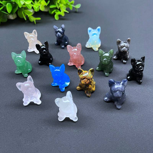 3cm Natural Quartz Crystal Carved Rough Stone French Bulldog Energy Animal Decor