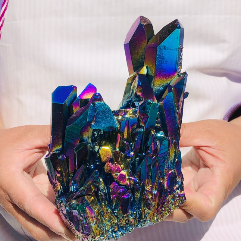 3.1LB Color Flame Aura Electroplate Quartz Crystal Specimen Healing point 452